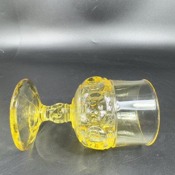 Indiana Glass Kings Crown Thumbprint Yellow Goblet Small Cups Glasses Set 2 VTG - Picture 8 of 13